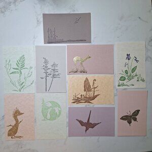 Sarah Gwen Frostic Postcard Block Prints Mini Vintage Nature Michigan Morel Fern